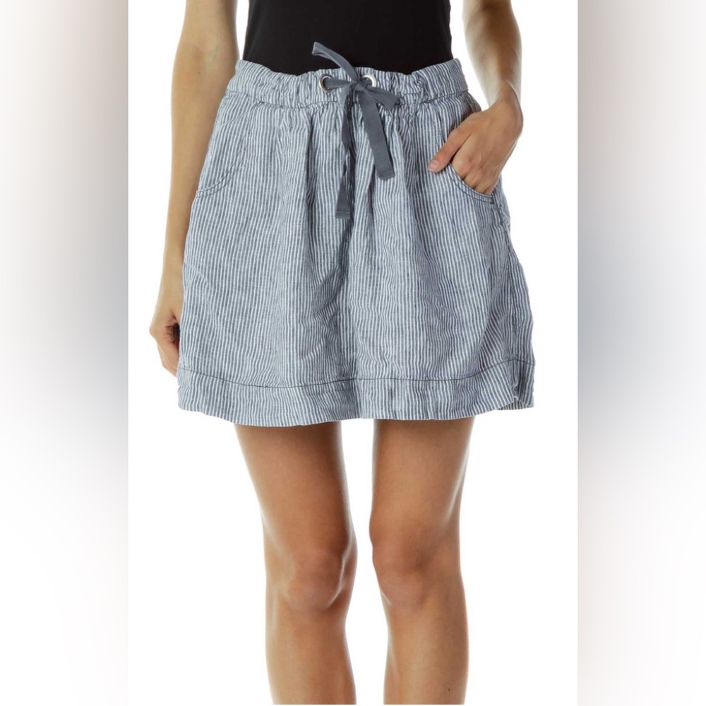 J. Crew 100% Linen Blue White Stripe Mini Skirt Size 0 Casual Coastal